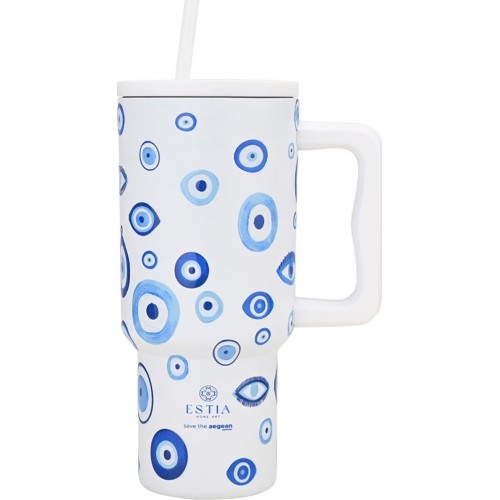 Estia Thermos Straw Tumbler XL Save the Aegean 900ml Spirit of Luck 01-35204 5207158035204
