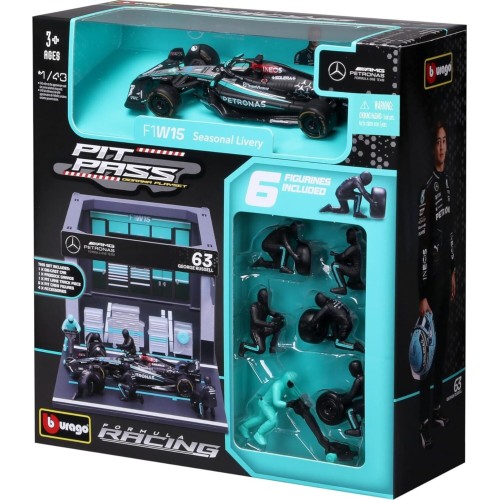 Bburago Formula 1 1:43 F1 Mercedes Amg W15 2024 Pit Pass Diorama George Russell 18/38452 (#63) 4893993018093