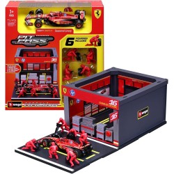 Bburago Formula 1 Pit Stop Ferrari Sf-2416 Leclerc, Playset With Diorama, 1:43 And 6 Mechanics, True To Detail, Ferrari License,
