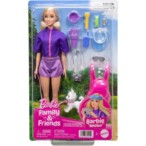 Mattel Barbie “Malibu” Outdoor Adventures Fashion Doll Wearing Adventure Outfit, With 10+ Camping-Themed Accessories Including P