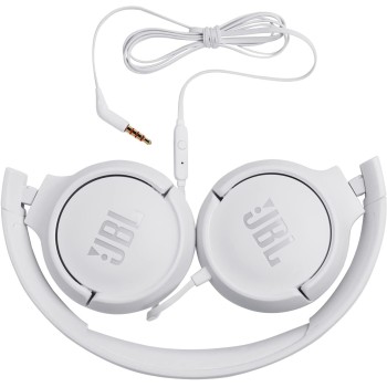 JBL Tune 500 on-ear headphones with cable - white - earphones with 1-button remote control, integrated microphone and voice assi