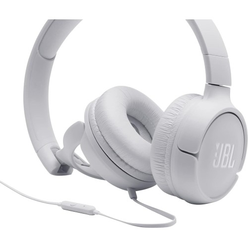 JBL Tune 500 on-ear headphones with cable - white - earphones with 1-button remote control, integrated microphone and voice assi