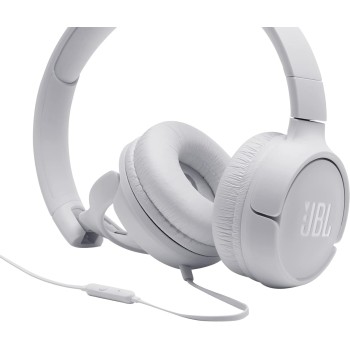 JBL Tune 500 on-ear headphones with cable - white - earphones with 1-button remote control, integrated microphone and voice assi