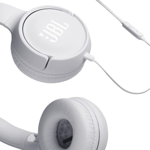 JBL Tune 500 on-ear headphones with cable - white - earphones with 1-button remote control, integrated microphone and voice assi