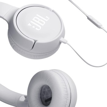 JBL Tune 500 on-ear headphones with cable - white - earphones with 1-button remote control, integrated microphone and voice assi