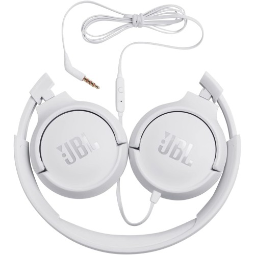 JBL Tune 500 on-ear headphones with cable - white - earphones with 1-button remote control, integrated microphone and voice assi
