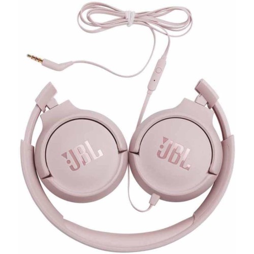 JBL Tune 500 on-ear headphones with cable - pink - earphones with 1-button remote control, integrated microphone and voice assis