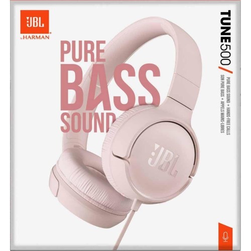 JBL Tune 500 on-ear headphones with cable - pink - earphones with 1-button remote control, integrated microphone and voice assis