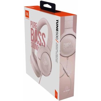 JBL Tune 500 on-ear headphones with cable - pink - earphones with 1-button remote control, integrated microphone and voice assis