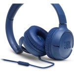JBL Tune500 on-ear headphones with cable in blue - earphones with 1-button remote control, integrated microphone and voice assis