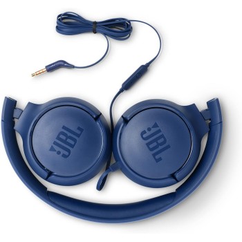 JBL Tune500 on-ear headphones with cable in blue - earphones with 1-button remote control, integrated microphone and voice assis