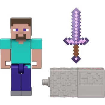 Mattel Minecraft Steve Action Figure & Accessory Set, 3.25-inch Scale Collectible Toy With Building Piece GTP08 / JJR85 19473534
