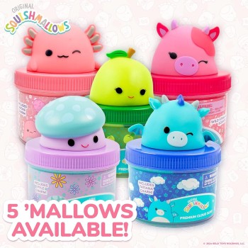 Horizon Group USA Original Squishmallows Calynda The Cow Premium Cloud Slime, Strawberry Scent, 8 oz. Jar Storage Container With