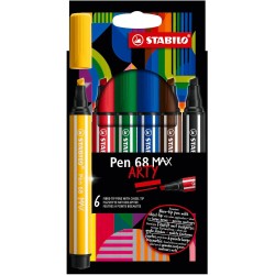 Stabilo - Premium Felt-Tip Pen With Thick Chisel Tip - Pen 68 MAX - Arty - Pack Of 6 - 6 68 Max 4006381590006
