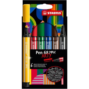 Stabilo - Premium Felt-Tip Pen With Thick Chisel Tip - Pen 68 MAX - Arty - Pack Of 6 - 6 68 Max 4006381590006