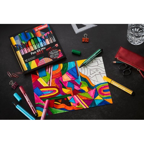 Stabilo - Premium Felt-Tip Pen With Thick Chisel Tip - Pen 68 MAX - Arty - Pack Of 6 - 6 68 Max 4006381590006