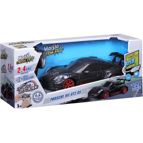 Maisto Tech R/C Porsche 911 GT3 RS 1:24 Scale 2.4Ghz Remote Control Car With Pistol Grip From 5 Years, 20 Cm, Black And Red 49/8