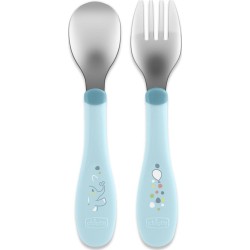 Chicco βρεφικό σετ πιρούνι - κουτάλι μεταλλικό τιρκουάζ για 18+ μηνών F05-16102-25 8058664179428