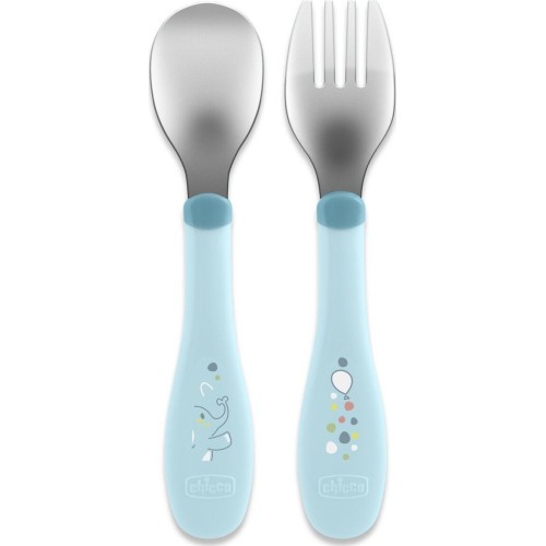 Chicco βρεφικό σετ πιρούνι - κουτάλι μεταλλικό τιρκουάζ για 18+ μηνών F05-16102-25 8058664179428