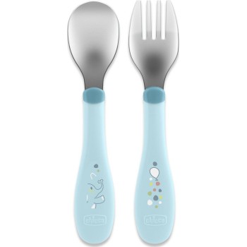 Chicco βρεφικό σετ πιρούνι - κουτάλι μεταλλικό τιρκουάζ για 18+ μηνών F05-16102-25 8058664179428
