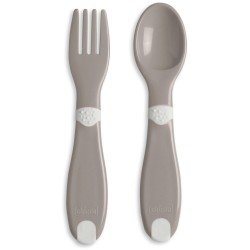 Chicco First Baby Cutlery, Neutral, Fork And Spoon, Small, Lightweight, Ready To Handle, Non-Slip Surface, 12M+, 2 Pieces, 0% Bp