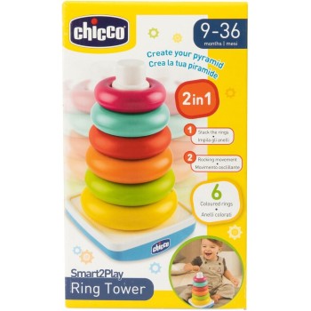 Chicco baby stacking ring and ring pyramid, stacking tower, game with swinging base and 6 stackable rings, children's toys, baby