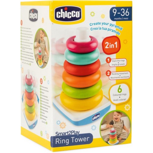 Chicco baby stacking ring and ring pyramid, stacking tower, game with swinging base and 6 stackable rings, children's toys, baby