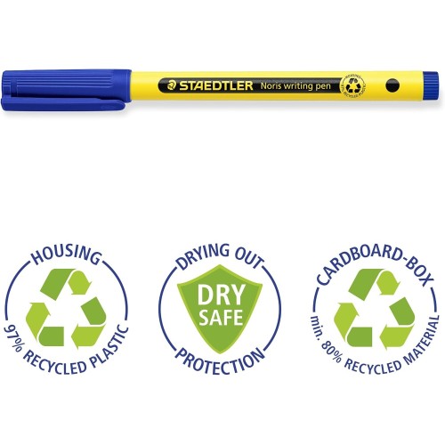 Staedtler Noris Writing pen 307 Fineliner, housing made of 97% recycled plastic according to ISO 14021, cardboard case with 4 fi