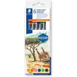 Staedtler double fiber pen, water-soluble, for watercolor effects, two line widths, fine tip and wide brush tip, cardboard case 