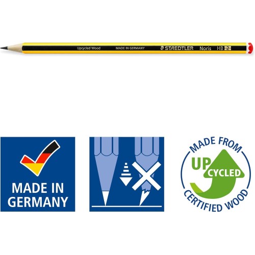 Staedtler student set with 2 x Noris 120 pencils made from upcycled wood in hardness HB, 1 x ballpoint pen stick blue, 1 x ruler