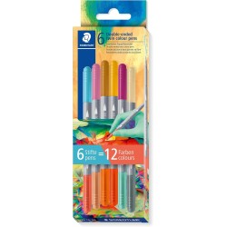 Staedtler 3280 double fiber pen, two-tone, two tips, two different colors, line widths 3 mm and 1 mm, cardboard case with 6 fibe