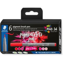 Staedtler Brush pen Pigment Arts, Reds and Pinks, pigmented premium drawing ink, brush tip for variable line width, waterproof, 
