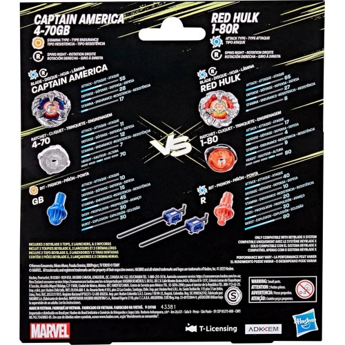 Hasbro beyblade x and  collab, captain america 4-70gb vs red hulk 1-80r G0278 / G1690 5010996305718