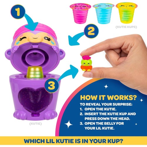 Jazwares 4" Purple Water Bottle Monkey Kutie With 3 Kups Featuring 1.5" Surprise Collectible Lil Kutie Figures - Ages 5+ JWKK000
