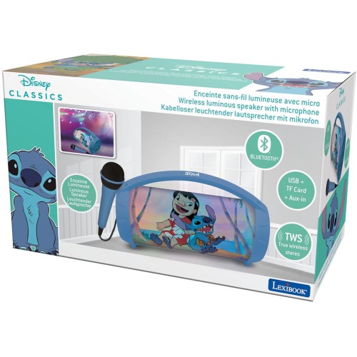 Lexibook Stitch Childrens Speaker With Light and Microphone Karaoke Wireless Bluetooth Speaker With Light Effects and Microphone