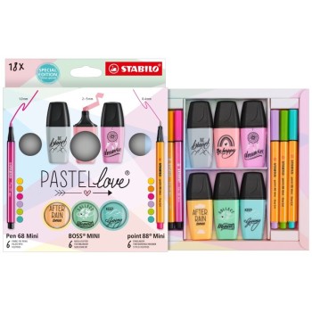 Σετ Μαρκαδόροι Stabilo Pastellove 18Τεμ (Mini 68, 88, Boss) 128077058 4006381590365