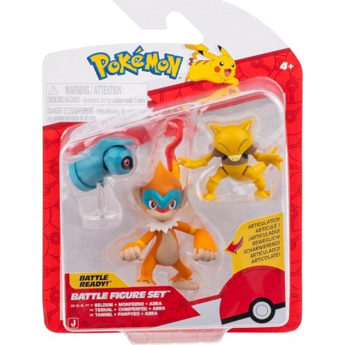 Jazwares Pokemon Φιγούρες Μάχης 3 Τεμ. W26 (4 Σχέδια) – Beldum With Stand, Abra, & Monferno Pkw4092, JW095155-W25 191726756064