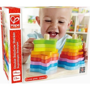Hape Early Explorer Διπλή Ξύλινη Πυραμίδα Rainbow Stacker E0406A 6943478002531