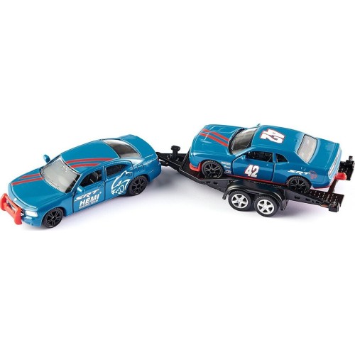 siku 2565, dodge charger with dodge challenger srt racing, sky blue, metal,plast SI002565 4006874025657
