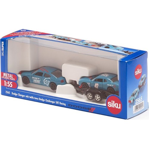 siku 2565, dodge charger with dodge challenger srt racing, sky blue, metal,plast SI002565 4006874025657