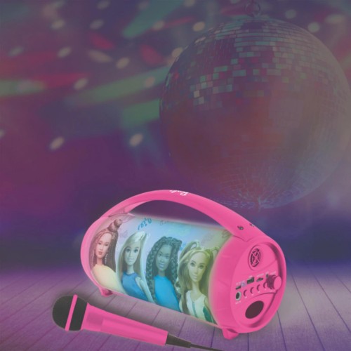 Lexibook Childrens Bluetooth Speaker With Microphone Barbie Karaoke Wireless Bluetooth Speaker With Microphone and Light Effects