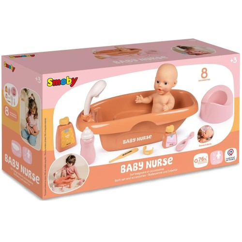 Smoby Baby Nurse Bath Set And Accessories New 7600220383 3032162203835
