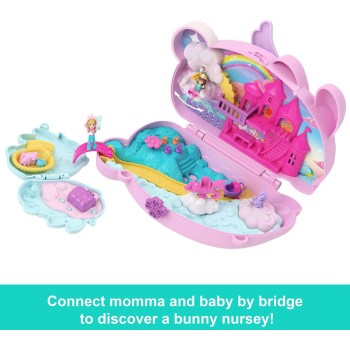 Mattel Polly Pocket 2-in-1 Bunny Fun Compact, Wearable Purse Playset With 2 Dolls & 12 Accessories Including Pets GKJ63 / JFT88 