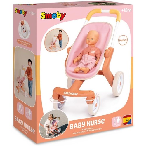 Smoby - Baby Nurse Doll Buggy Pop - Doll Pram With Freely Movable Front Wheels, Metal Frame - For Dolls Up To 42 Cm Doll Not Inc