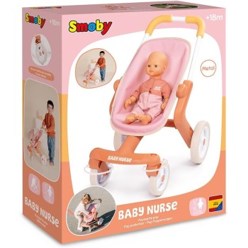 Smoby - Baby Nurse Doll Buggy Pop - Doll Pram With Freely Movable Front Wheels, Metal Frame - For Dolls Up To 42 Cm Doll Not Inc