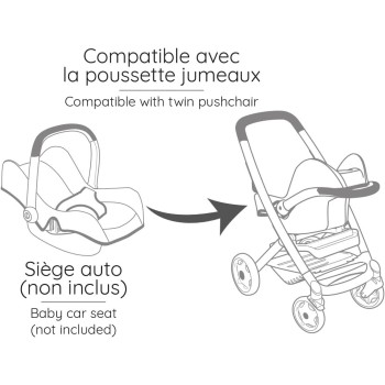 Smoby - Maxi-cosi twin doll pram - for 2 dolls up to 42 cm Not included - Freely rotating front wheels, storage basket - for chi