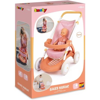 Smoby Καρότσι Κούκλας Baby Nurse Pushchair, Για Κούκλες Έως 42 Cm, Ύψος Λαβής 58 Cm, Τσάντα Και Καλάθι Αποθήκευσης, Από 18 Μηνών
