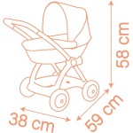 Smoby - Baby Nurse doll pram for dolls up to 42 cm Doll not included - Removable basket, metal frame, canopy made of robust text
