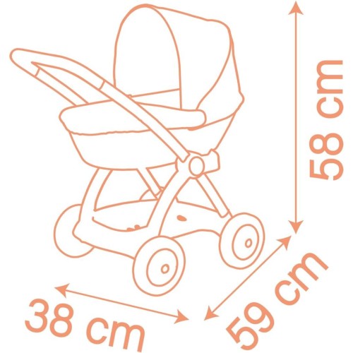 Smoby - Baby Nurse doll pram for dolls up to 42 cm Doll not included - Removable basket, metal frame, canopy made of robust text