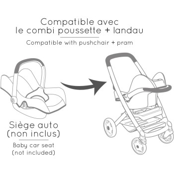 Smoby - Maxi-cosi 3-in-1 doll pram, carrying basket + buggy - for dolls up to 42 cm Not included - Freely rotating front wheels,